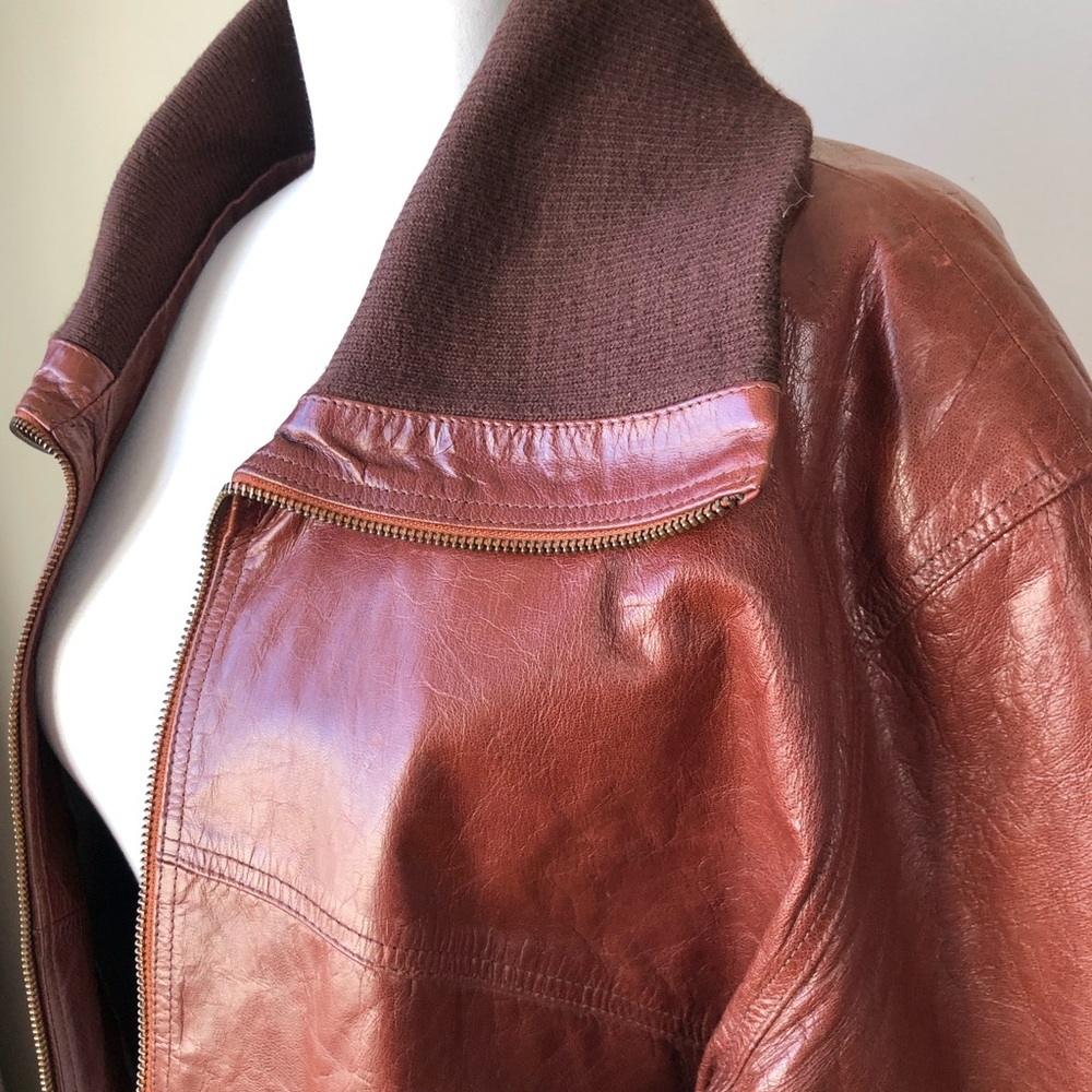Men’s Vintage 90s brown leather bomber coat jacket L - Picture 9 of 16